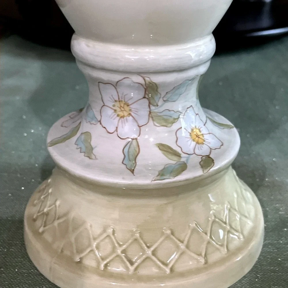 TRACY PORTER Orchard 13.25 Inch Candle Stick Holder Pale Yellow & Blue Floral